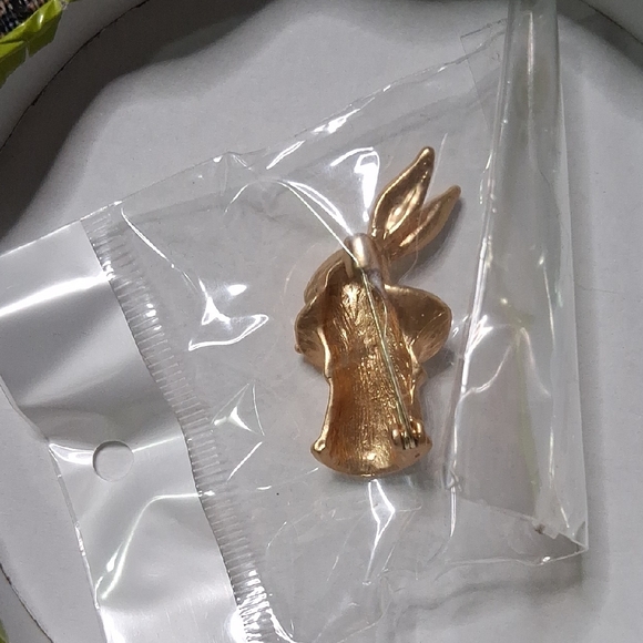 Gold Rabbit Brooch with Red Accent - Picture 2 of 5